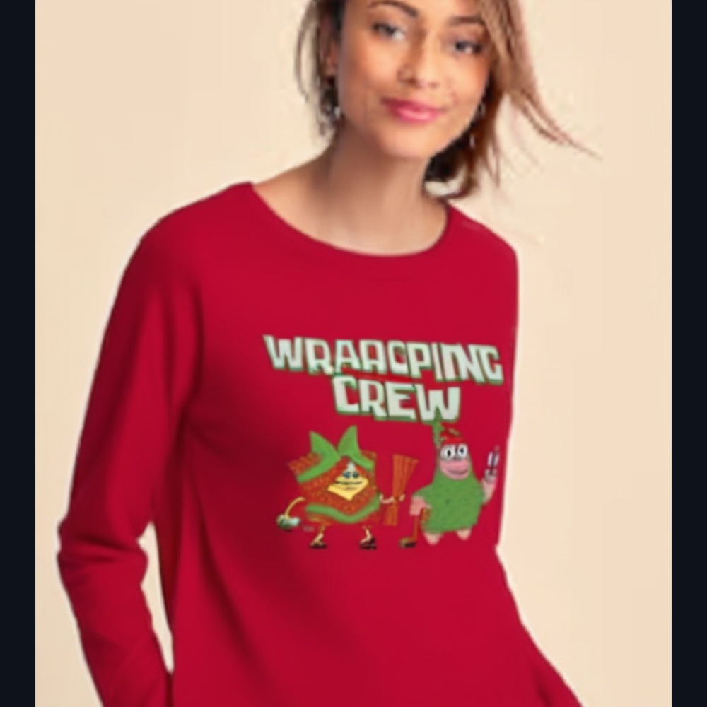 $10 sale SpongeBob SquarePants Christmas Wrapping Crew Sweatshirt in red XL